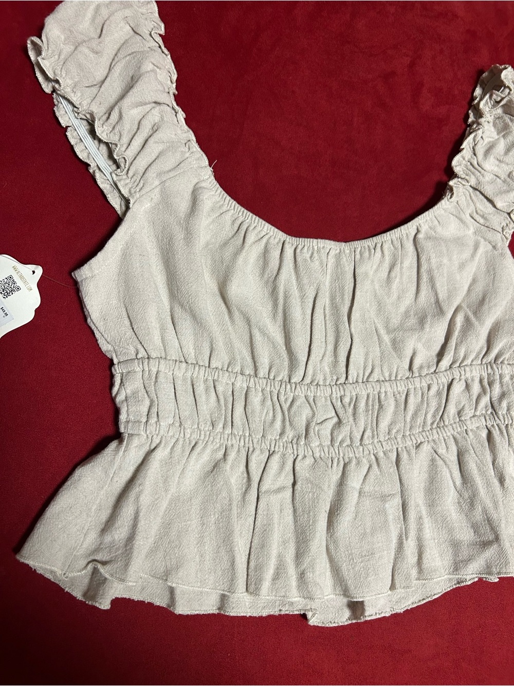 Altar'd State Light Beige Ruffled Crop Tank - Picture 8 of 10